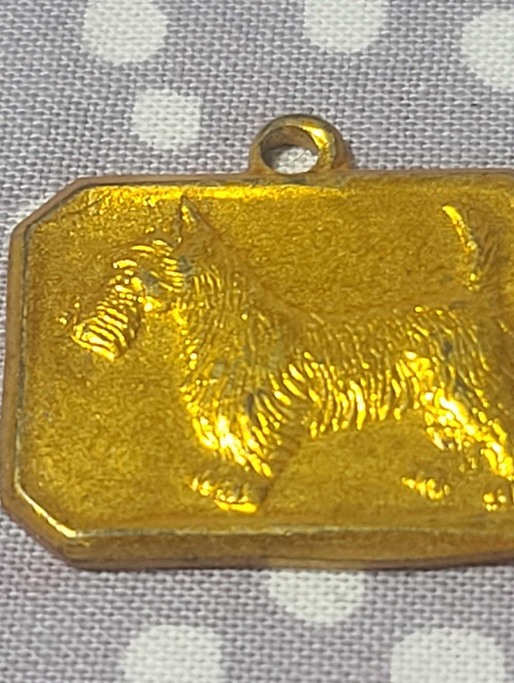 Vintage Original Genuine Rothmoor Coat Scottish Terrier Dog 1" Brass Advertising